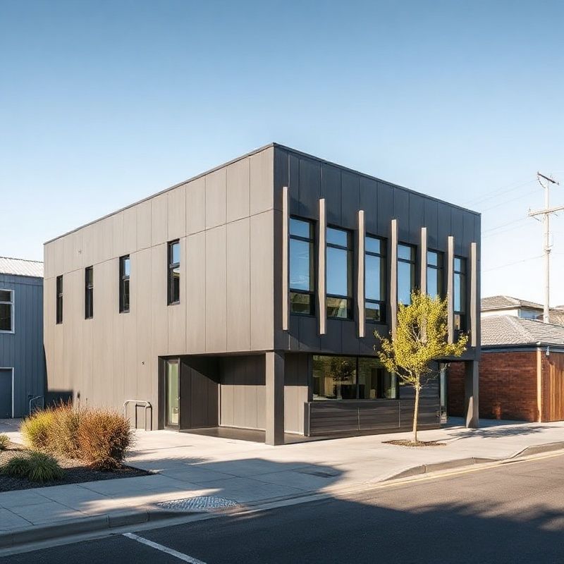 Contemporary Dunedin office building in bright southern New Zealand light